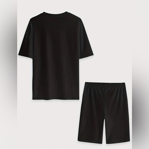 His Queen Two Piece Set, Drop Shoulder Short Sleeve T-shirt & Short Leggings - Picture 3 of 3